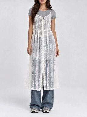 White Striped Lace Maxi Dress Like New